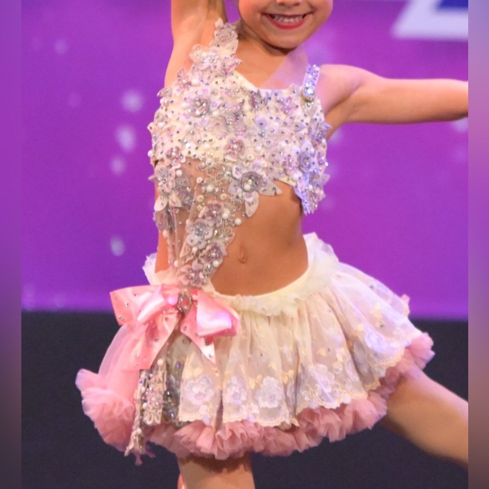 Glittering Pink and Cream Girls lyrical Dance Outfit solo duet